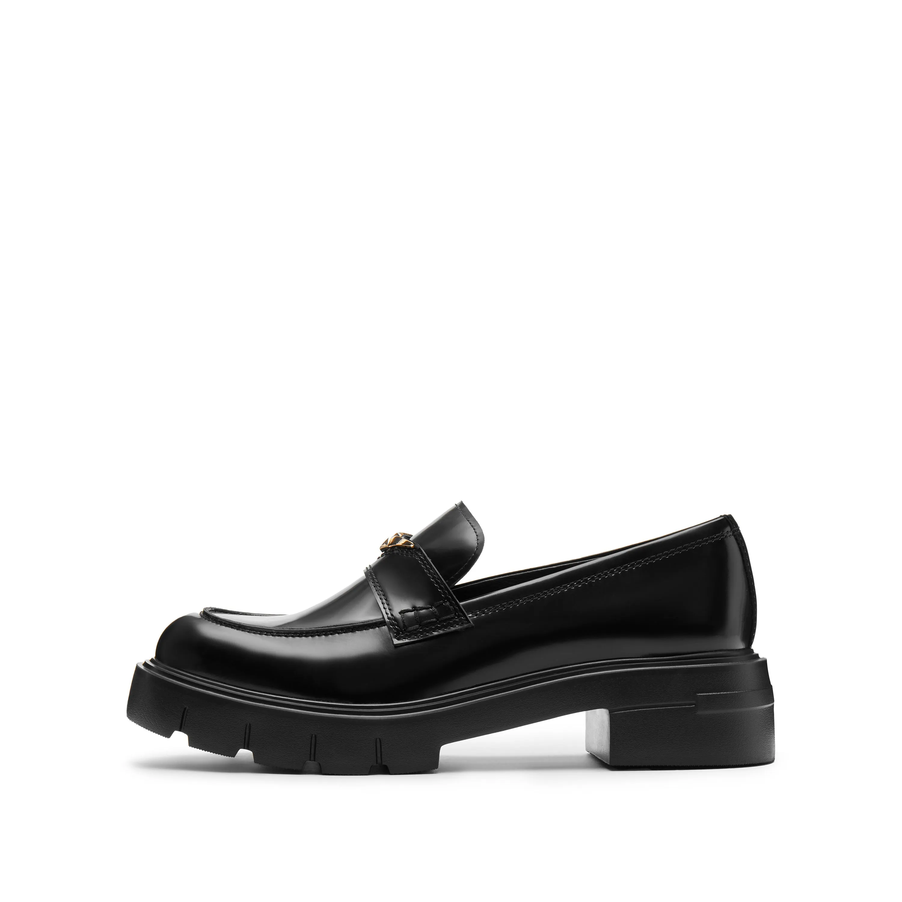 Black Signature Golden Seagull Leather Loafers
